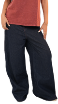 Burgundy stitched raw denim