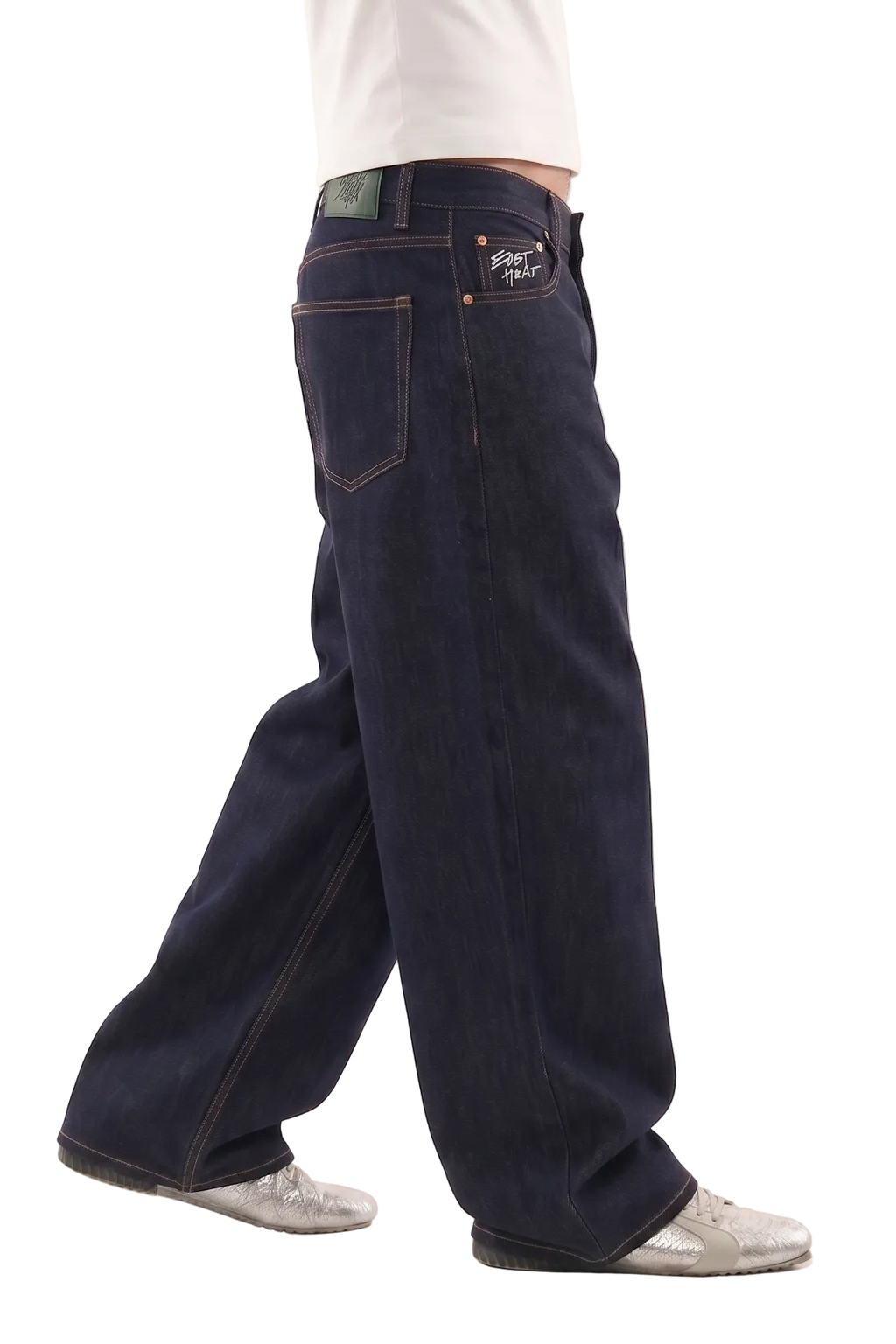 Stitched raw denim